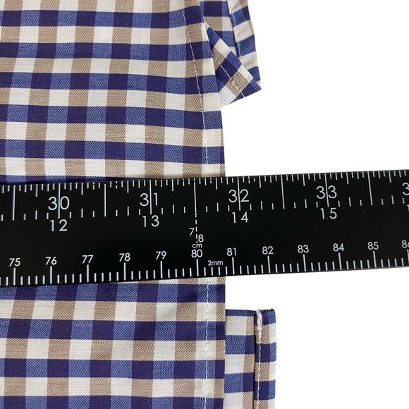 Alfani Mens Button Up Shirt Size XL 17 34/35 Fitted Performance Navy Tan Check - Picture 13 of 15